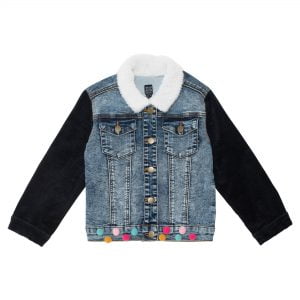 Deux par Deux Veste en French Terry de Denim avec col en sherpa Collection Planète Pompon VENTE FINALE - AUCUN RETOUR