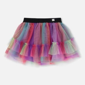 Deux par Deux Jupe en tulle imprimée arc en ciel Collection Étoiles, Arc en ciel et Coeurs VENTE FINALE – AUCUN RETOUR