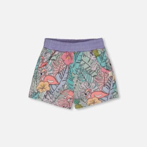Deux par Deux Short en molleton imprimé tropique lilas et flamants roses