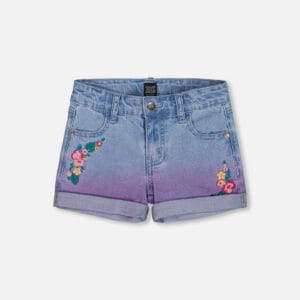 Deux par Deux Short en denim avec revers bleu denim fleuri