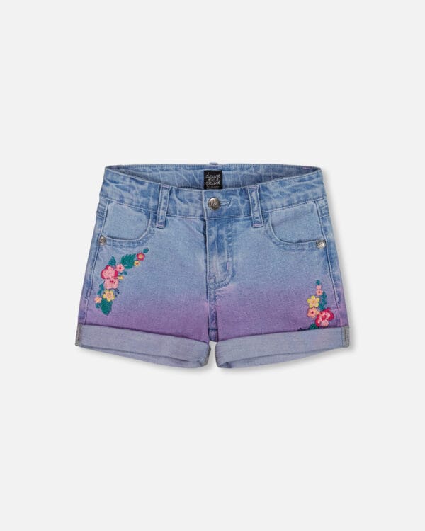 Deux par Deux Short en denim avec revers bleu denim fleuri