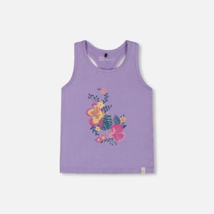 Deux par Deux Camisole à dos nageur mauve à fleurs en coton biologique