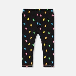 Deux par Deux Legging capri imprimé noir et jujubes multicolores