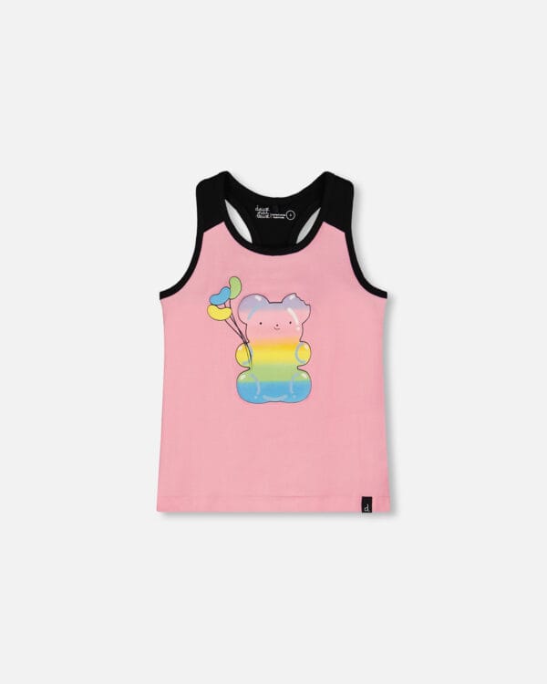 Deux par Deux Camisole dos nageur rose bonbon et noire en coton biologique