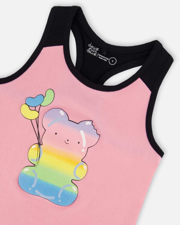 Deux par Deux Camisole dos nageur rose bonbon et noire en coton biologique - Image 3