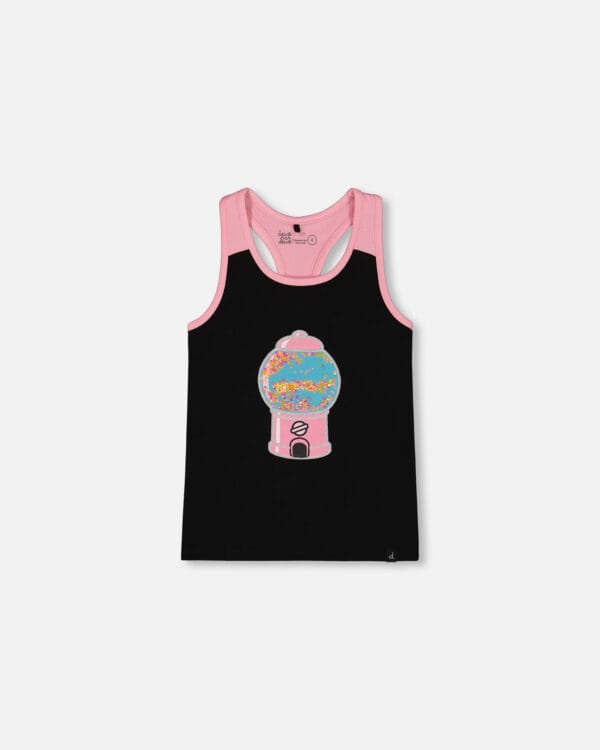Deux par Deux Camisole dos nageur noire avec machine à bonbons en coton biologique