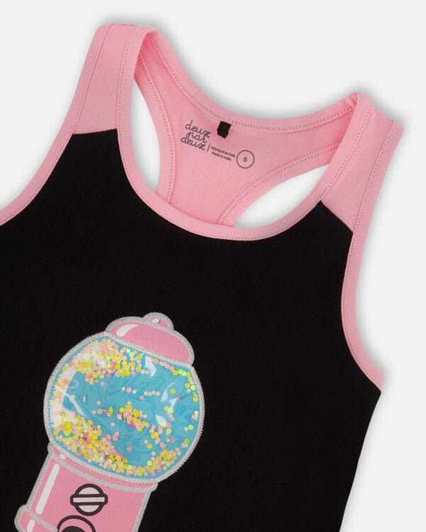 Deux par Deux Camisole dos nageur noire avec machine à bonbons en coton biologique - Image 3