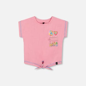 Deux par Deux T-shirt avec nœud imprimé rose bonbon en coton biologique