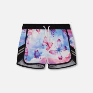 Deux par Deux Short athlétique imprimé rose, bleu et papillons