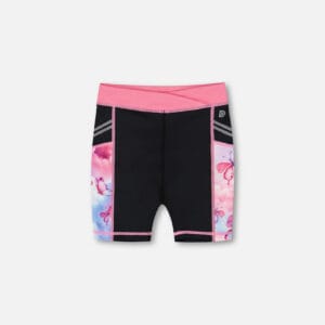 Deux par Deux Short cycliste athlétique imprimé noir, rose et papillons multicolores