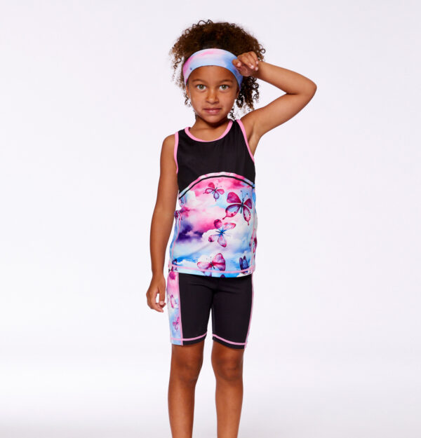 Deux par Deux Short cycliste athlétique imprimé noir, rose et papillons multicolores - Image 4