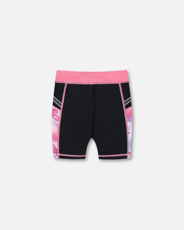 Deux par Deux Short cycliste athlétique imprimé noir, rose et papillons multicolores - Image 2