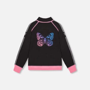 Deux par Deux Cardigan athlétique zippé RÉVERSIBLE imprimé rose, bleu et papillons