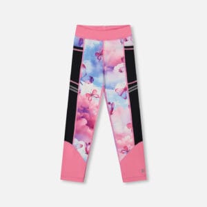 Deux par Deux Legging athlétique imprimé rose, bleu et papillons