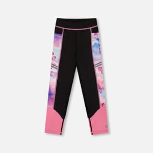 Deux par Deux Legging athlétique blocs de couleurs noir et papillons multicolores