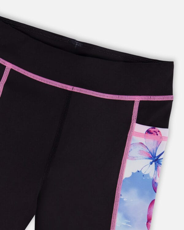 Deux par Deux Legging athlétique blocs de couleurs noir et papillons multicolores - Image 3