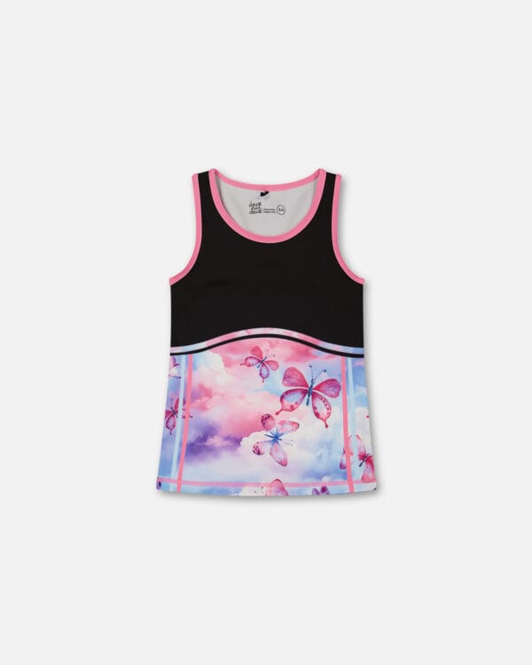 Deux par Deux Camisole athlétique imprimée bloc de couleurs rose, bleu et papillons