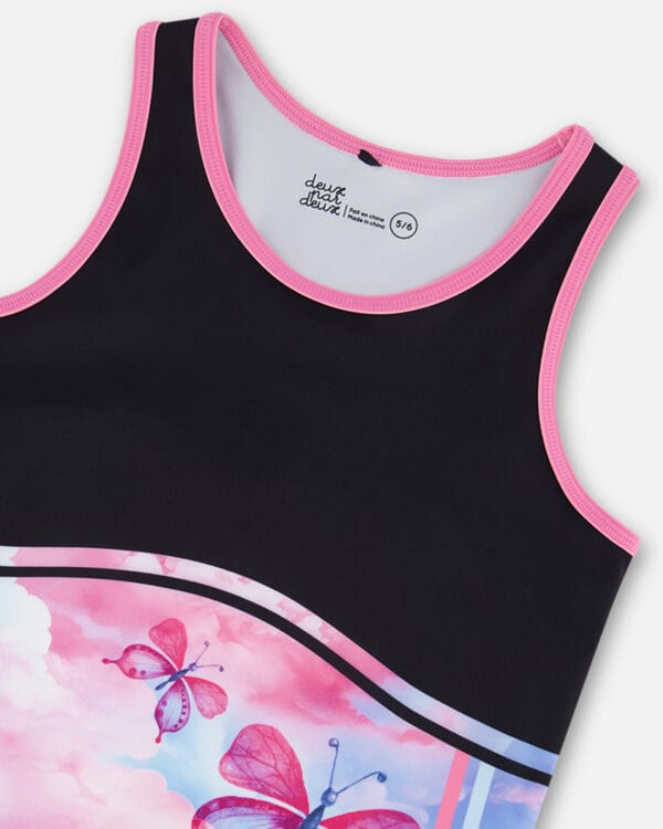 Deux par Deux Camisole athlétique imprimée bloc de couleurs rose, bleu et papillons - Image 3