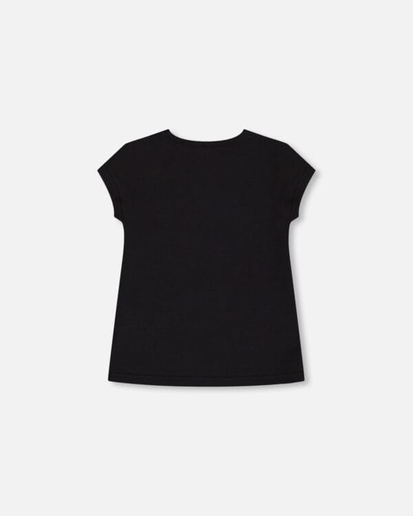 Deux par Deux Haut noir avec appliqué de papillon rose en coton biologique – Image 2
