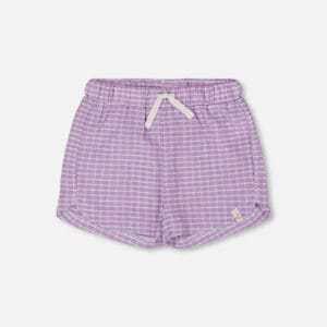 Deux par Deux Short en tissu froissé à carreaux vichy blanc et lilas
