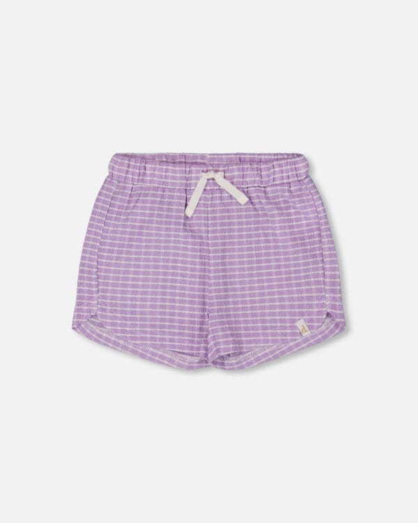 Deux par Deux Short en tissu froissé à carreaux vichy blanc et lilas