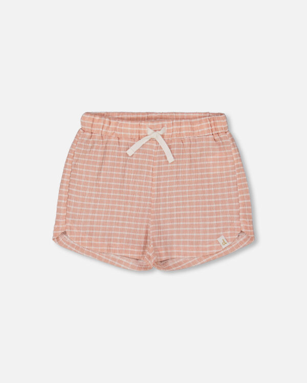Deux par Deux Short en tissu froissé à carreaux vichy vieux rose clair