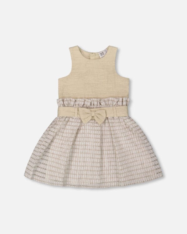 Robe ceinturée bi-matière beige - Image 2