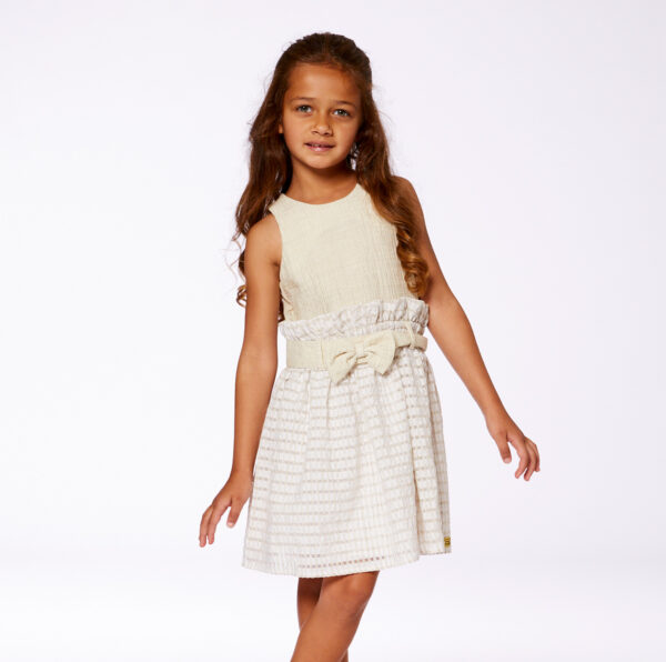 Robe ceinturée bi-matière beige