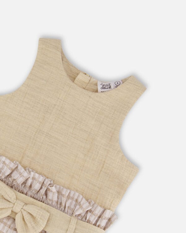 Robe ceinturée bi-matière beige - Image 4