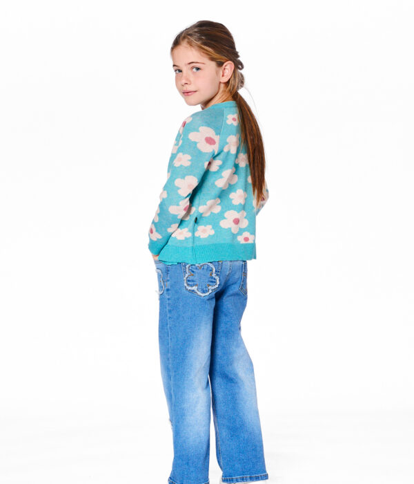 Deux par Deux Jean en denim extensible bleu pâle à jambe large et fleurs brodées PRÉVENTE – Image 5