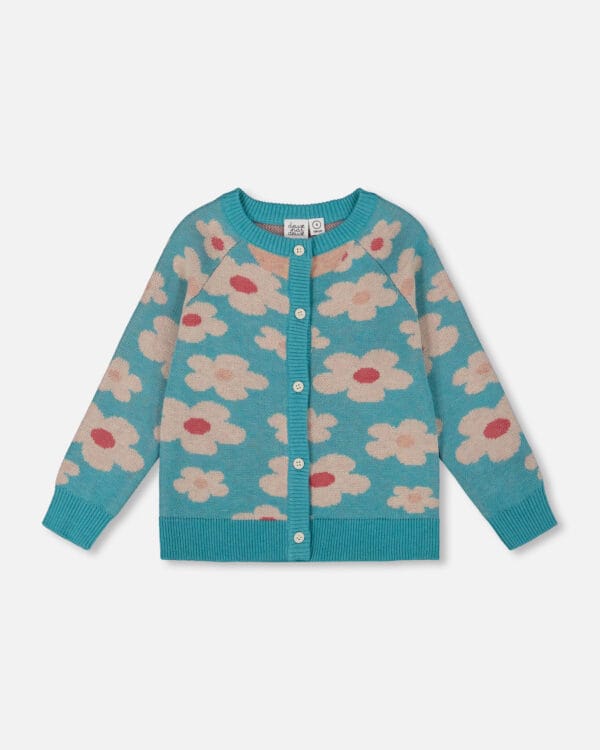 Deux par Deux Cardigan en tricot boutonné sur le devant bleu turquoise