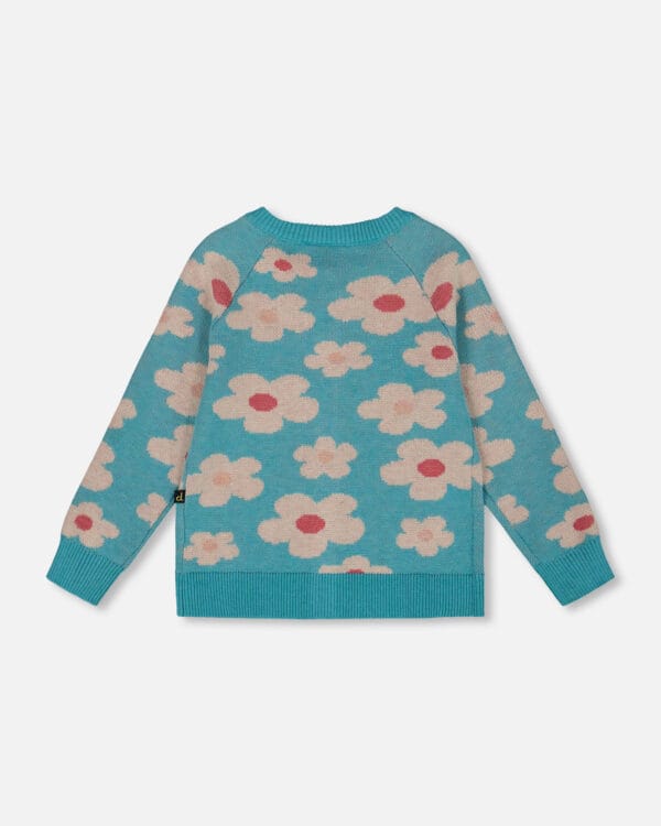 Deux par Deux Cardigan en tricot boutonné sur le devant bleu turquoise – Image 2