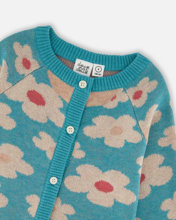 Deux par Deux Cardigan en tricot boutonné sur le devant bleu turquoise – Image 3