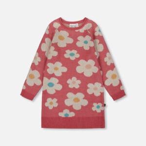 Deux par Deux Robe en tricot avec jacquard de fleurs vieux rose et beige PRÉVENTE