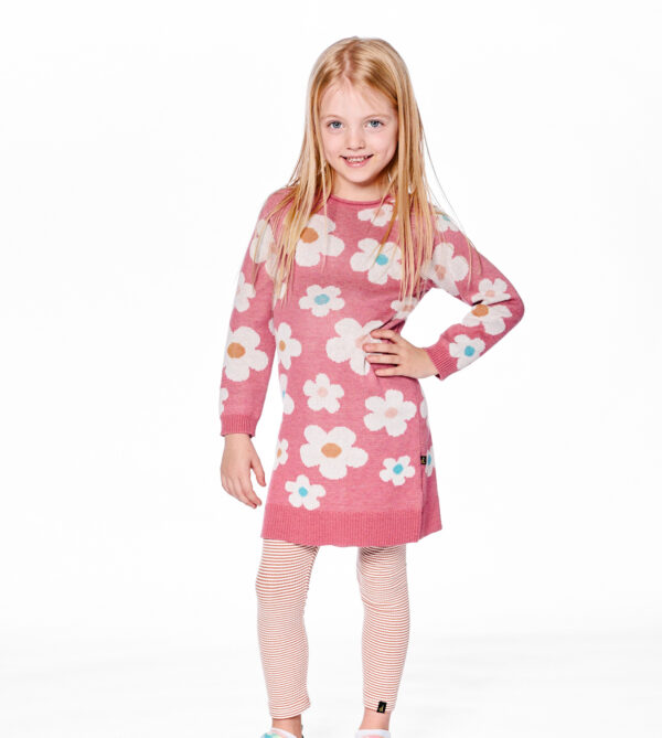Deux par Deux Robe en tricot avec jacquard de fleurs vieux rose et beige PRÉVENTE – Image 2