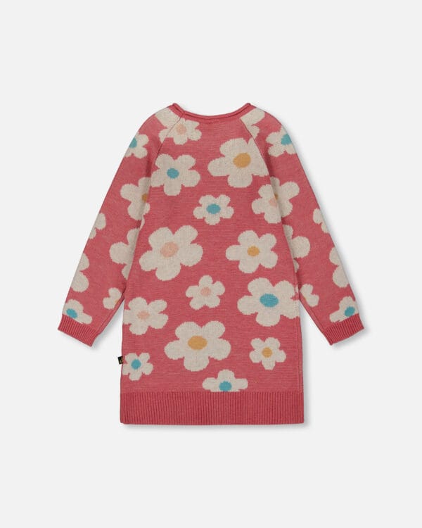 Deux par Deux Robe en tricot avec jacquard de fleurs vieux rose et beige PRÉVENTE – Image 3