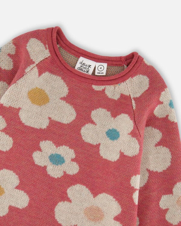 Deux par Deux Robe en tricot avec jacquard de fleurs vieux rose et beige PRÉVENTE – Image 4