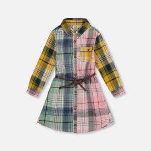 Deux par Deux Robe chemisier avec ceinture vert, rose et jaune PRÉVENTE