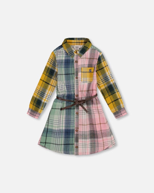 Deux par Deux Robe chemisier avec ceinture vert, rose et jaune PRÉVENTE