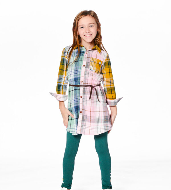 Deux par Deux Robe chemisier avec ceinture vert, rose et jaune PRÉVENTE – Image 4