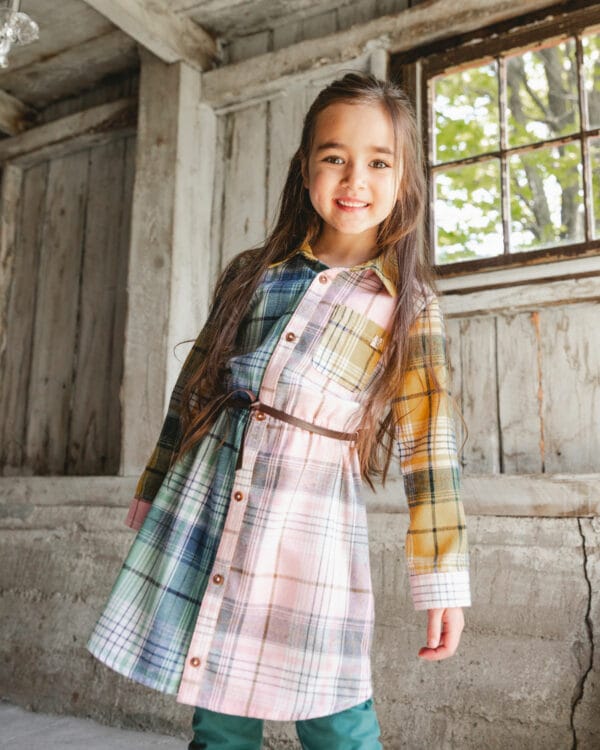 Deux par Deux Robe chemisier avec ceinture vert, rose et jaune PRÉVENTE – Image 5