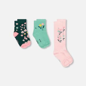 Deux par Deux Lot de 3 paires de chaussettes en tricot rose et vert PRÉVENTE
