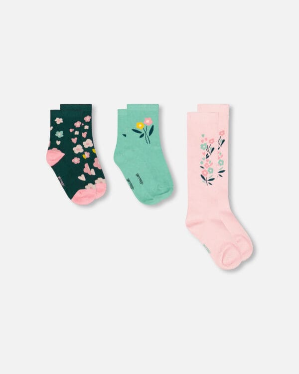 Deux par Deux Lot de 3 paires de chaussettes en tricot rose et vert PRÉVENTE