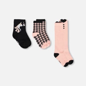 Deux par Deux Lot de 3 paires de chaussettes en tricot noir et rose PRÉVENTE