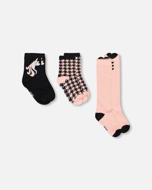 Deux par Deux Lot de 3 paires de chaussettes en tricot noir et rose PRÉVENTE