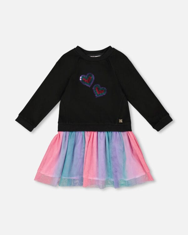 Deux par Deux Robe bi-matière noire avec jupe en tulle – Image 2