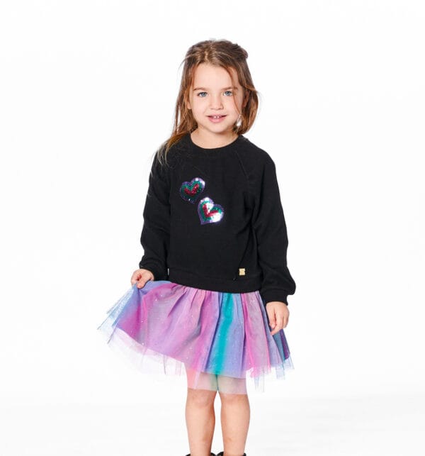 Deux par Deux Robe bi-matière noire avec jupe en tulle