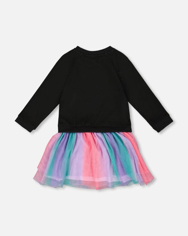 Deux par Deux Robe bi-matière noire avec jupe en tulle – Image 3