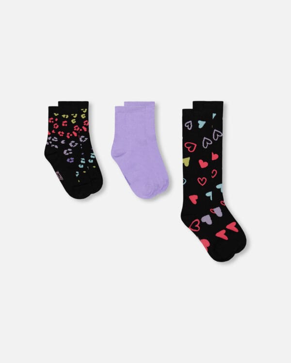 Deux par Deux Lot de 3 paires de chaussettes en tricot noir et multicolore PRÉVENTE