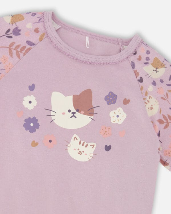Deux par Deux Pyjama deux pièces lilas imprimé chats en coton biologique PRÉVENTE – Image 4
